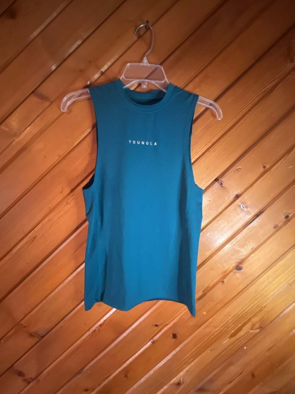 YoungLA Athletic Tank Top Size M Teal Crew Neck Sleeveless Muscle Gym